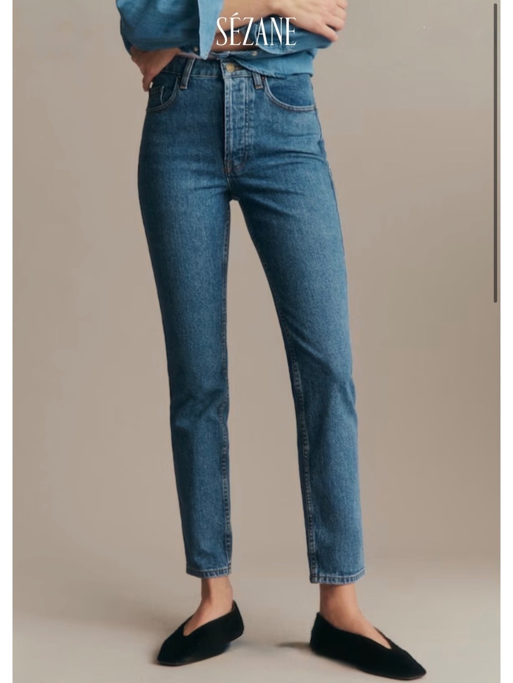Sézane Brut Sexy Denim Blue Straight Tapered Jeans Size 28 Button Fly